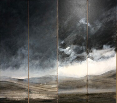 Peinture intitulée "Paysage et nuages n…" par Jeanie Castelli, Œuvre d'art originale, Acrylique Monté sur Autre panneau rigi…
