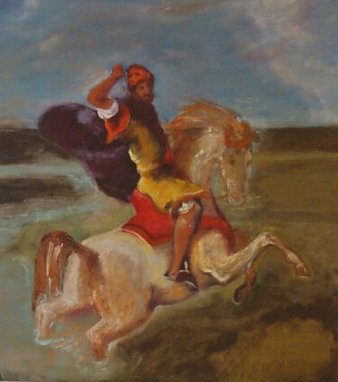 Peinture intitulée "Cavalier arabe" par Jeanie Castelli, Œuvre d'art originale, Huile