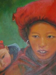 Peinture intitulée "Jeune mère" par Jeanie Castelli, Œuvre d'art originale, Huile