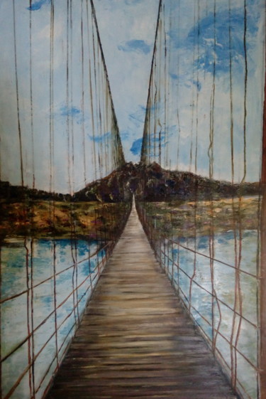 Peinture intitulée "Pont suspendu" par Jeanine Adell, Œuvre d'art originale, Huile