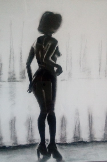 Drawing titled "ombre devant fenètre" by Jeanine Adell, Original Artwork, Pastel