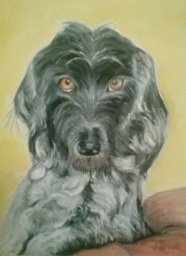 Painting titled "mon chien" by Jeanine Adell, Original Artwork, Oil