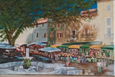 Pintura intitulada "marché dominical" por Jeanine Adell, Obras de arte originais, Óleo