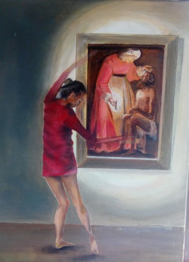 Peinture intitulée "danseuse au musée" par Jeanine Adell, Œuvre d'art originale, Huile