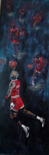 Peinture intitulée "basketteur jourdan" par Jeanine Adell, Œuvre d'art originale, Huile