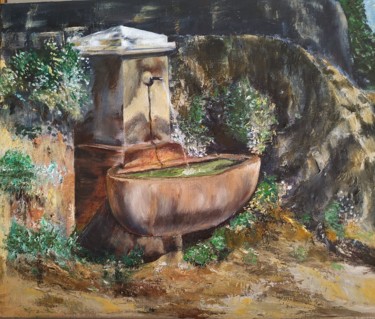 Peinture intitulée "Fontaine fleurie" par Jeanine Adell, Œuvre d'art originale, Huile