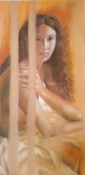 Drawing titled "portrait de femme a…" by Jeanine Adell, Original Artwork, Pastel