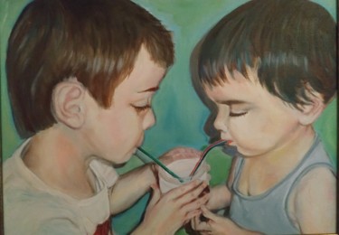 Painting titled "Savoir partager" by Jeanine Adell, Original Artwork, Oil