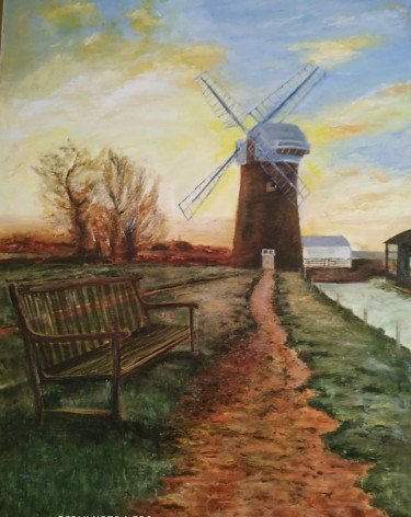 Peinture intitulée "moulin à vent" par Jeanine Adell, Œuvre d'art originale, Huile