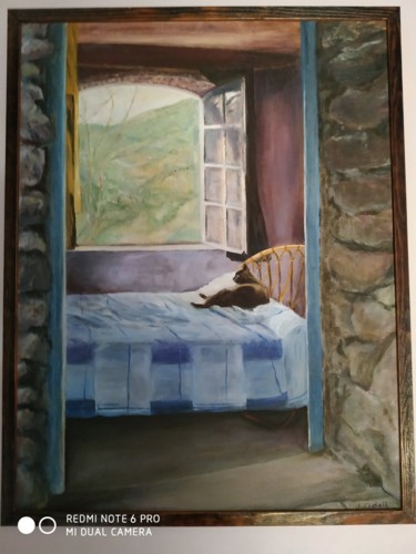 Pintura intitulada "Le Chat" por Jeanine Adell, Obras de arte originais, Óleo