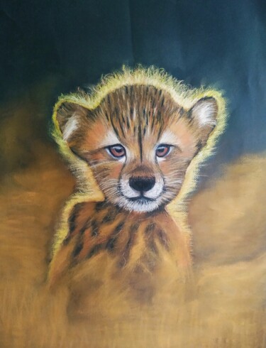 Painting titled "Le lionceau" by Jeanine Adell, Original Artwork, Pastel