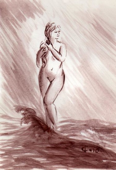 Peinture intitulée "Naissance de Vénus" par Jean-Joseph Chevalier, Œuvre d'art originale, Huile