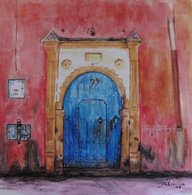 Peinture intitulée "la porte du ryad" par Jean-Louis Cecilia, Œuvre d'art originale