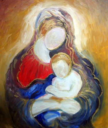 Peinture intitulée "La vierge à l'enfant" par Jean-Louis Cecilia, Œuvre d'art originale