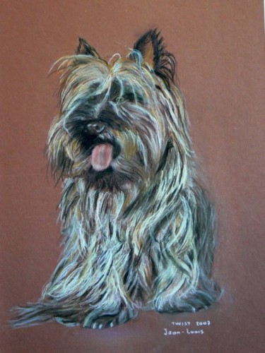 「Twist cairn terrier」というタイトルの絵画 Jean Louis Moreauによって, オリジナルのアートワーク, パステル