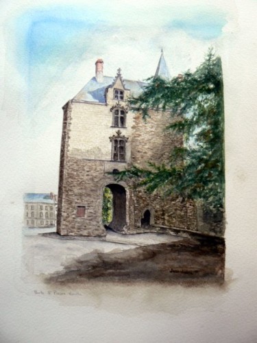 Painting titled "Porte St Pierre Nan…" by Jean Louis Moreau, Original Artwork, Watercolor