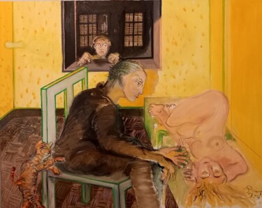 Malerei mit dem Titel "La chaise blanche" von Jean-Louis Smoos, Original-Kunstwerk, Öl