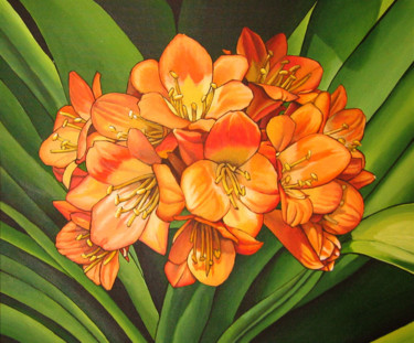 Painting titled "Les fleurs oranges" by Jean-Luc Bernard, Original Artwork, Acrylic