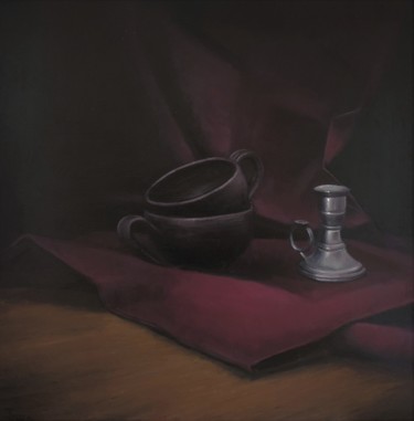 Painting titled "Nature morte aux de…" by Jean-Marc Brisset, Original Artwork, Oil