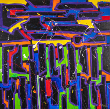 Painting titled "TRAFIC" by Jean-Marc Gayraud, Original Artwork, Acrylic Mounted on Wood Stretcher frame