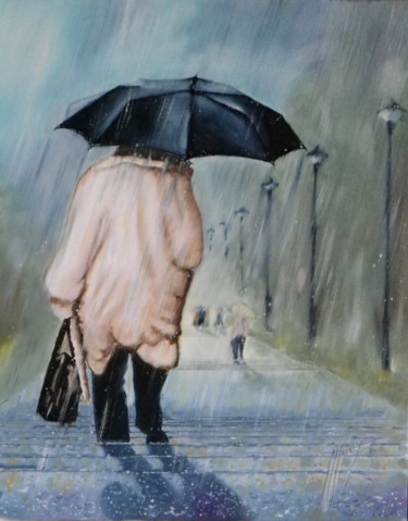 Pintura intitulada "Sous la pluie" por Jean-Marc Moisy, Obras de arte originais, Óleo