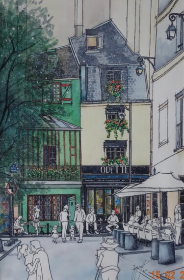 Peinture intitulée "rue Galande Paris" par Jean-Marc Moisy, Œuvre d'art originale, Aquarelle