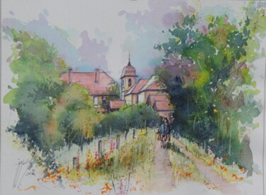 Peinture intitulée "village de Haute Sa…" par Jean-Marc Moisy, Œuvre d'art originale, Aquarelle