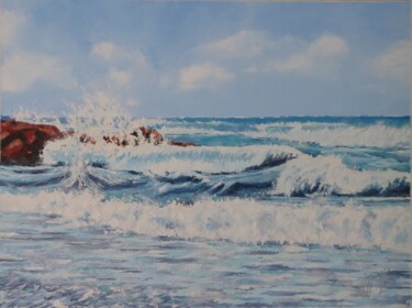 Painting titled "Mer en forte houle…" by Jean-Marc Moisy, Original Artwork, Oil