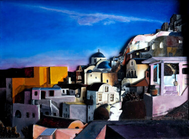 Peinture intitulée "Un soir à Santorin" par Jean Marie Vincent, Œuvre d'art originale, Acrylique