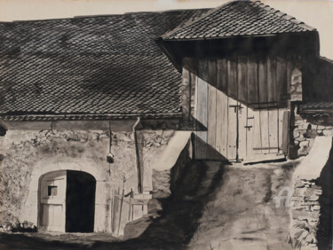 Drawing titled "Ferme du Trièves" by Jean Marie Vincent, Original Artwork, Ink