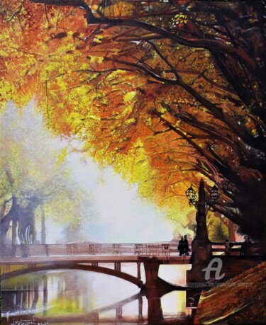 Painting titled "Lumière d'automne" by Jean Marie Vincent, Original Artwork, Acrylic Mounted on Wood Stretcher frame