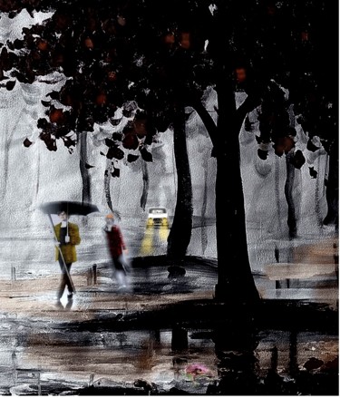 Photography titled "sous la pluie" by Jean Mary Coulon, Original Artwork, Manipulated Photography Mounted on Wood Panel