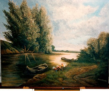 Painting titled "bord de Seine" by Jean-Michel Coriou, Original Artwork, Oil