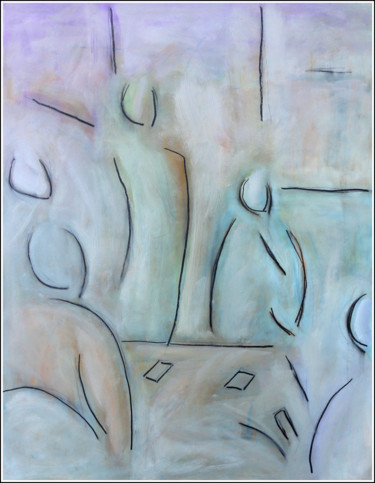 Картина под названием "CARD PLAYERS1" - Jean Mirre, Подлинное произведение искусства, Масло