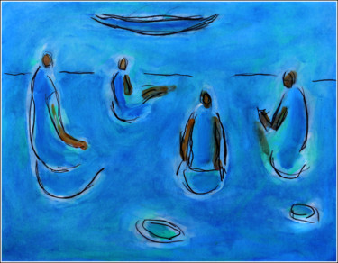 Painting titled "PIQUE-NIQUE BLEU" by Jean Mirre, Original Artwork, Oil