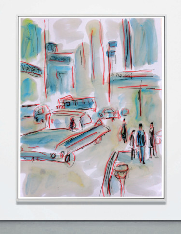 Schilderij getiteld "NYC TAXI" door Jean Mirre, Origineel Kunstwerk, Olie