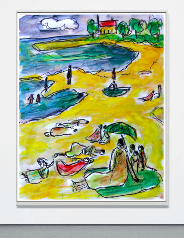 Картина под названием "BEACH" - Jean Mirre, Подлинное произведение искусства, Масло