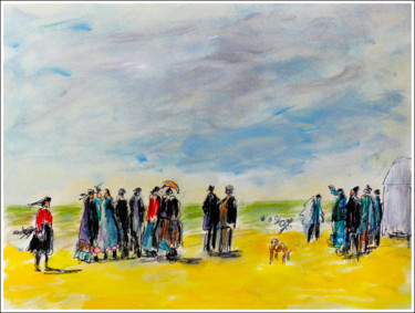 Malarstwo zatytułowany „"La plage à Trouvil…” autorstwa Jean Mirre, Oryginalna praca, Olej