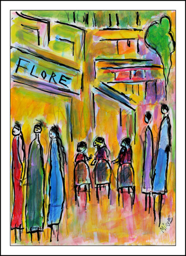 Картина под названием "Café FLORE,PARIS" - Jean Mirre, Подлинное произведение искусства, Масло