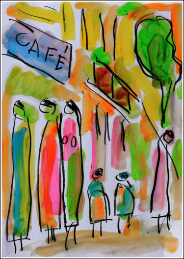 Peinture intitulée "CAFÉ  PARISIEN" par Jean Mirre, Œuvre d'art originale, Huile