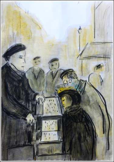 Pintura titulada "L'orgue de barbarie…" por Jean Mirre, Obra de arte original, Oleo