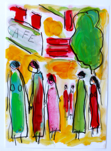 Peinture intitulée "CAFÉ  FAMILLE" par Jean Mirre, Œuvre d'art originale, Huile
