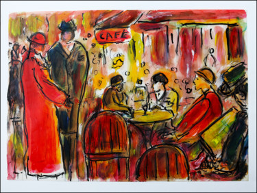 「Café aux Champs-Ely…」というタイトルの絵画 Jean Mirreによって, オリジナルのアートワーク, オイル