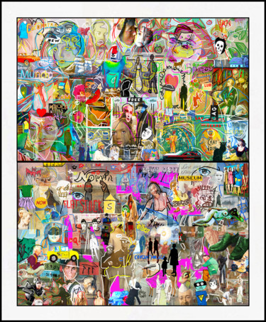 Digitale Kunst mit dem Titel ""MUSEUM + CHAT"" von Jean Mirre, Original-Kunstwerk, Acryl