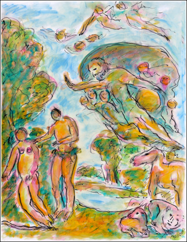 Painting titled "ADAM AND EVE" by Jean Mirre, Original Artwork, Oil