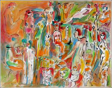 Картина под названием "YOUNG QUEEN" - Jean Mirre, Подлинное произведение искусства, Чернила