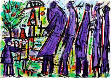 Pintura intitulada "PEUPLES EN GUERRE" por Jean Mirre, Obras de arte originais, Tinta