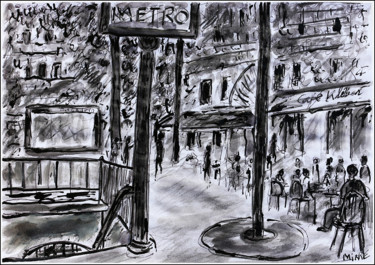 Peinture intitulée "CAFE KLEBER  TROCAD…" par Jean Mirre, Œuvre d'art originale, Encre