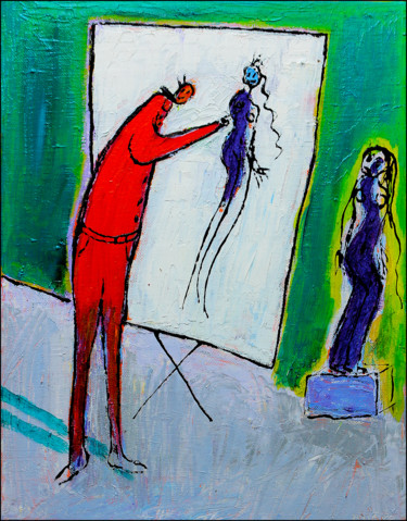 Картина под названием "exPEINTRE ET MODÈLE1" - Jean Mirre, Подлинное произведение искусства, Чернила