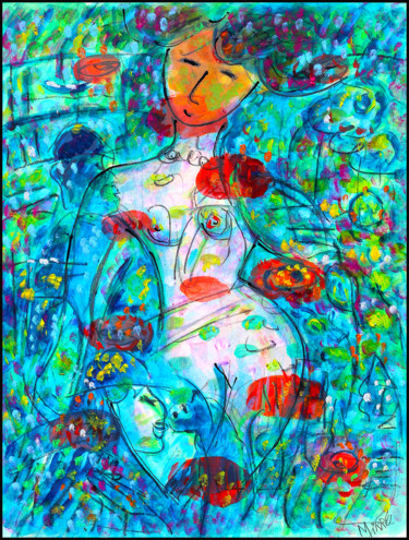 Картина под названием "JEUNE FILLE EN FLEU…" - Jean Mirre, Подлинное произведение искусства, Масло